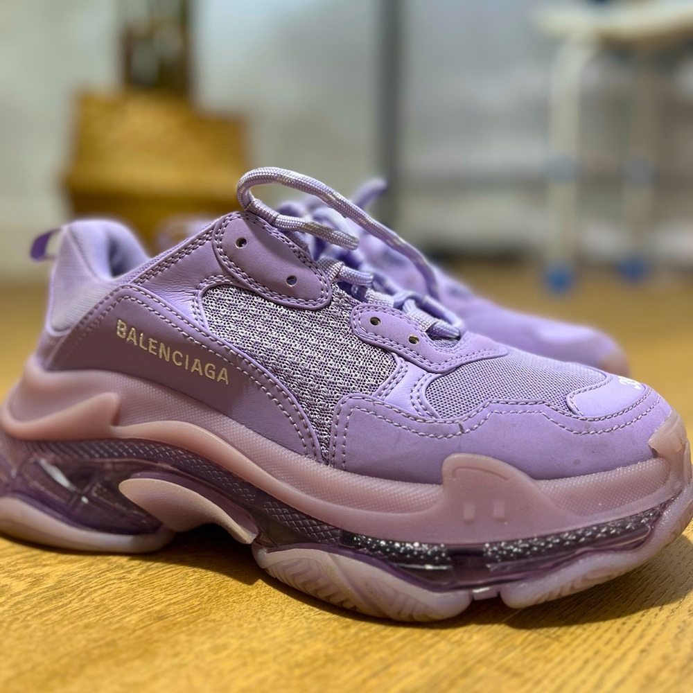 Balenciaga women's triple s clear sole sneaker in purple